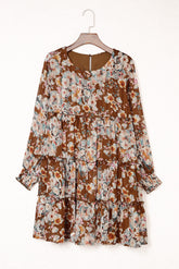Floral Frill Trim Round Neck Dress